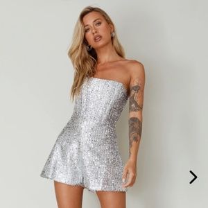 NEW Strapless Silver Sequin Romper Never Worn (ERAS TOUR)